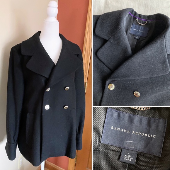 Banana Republic Jackets & Blazers - Banana Republic Classic Black Pea Coat with Silver Buttons